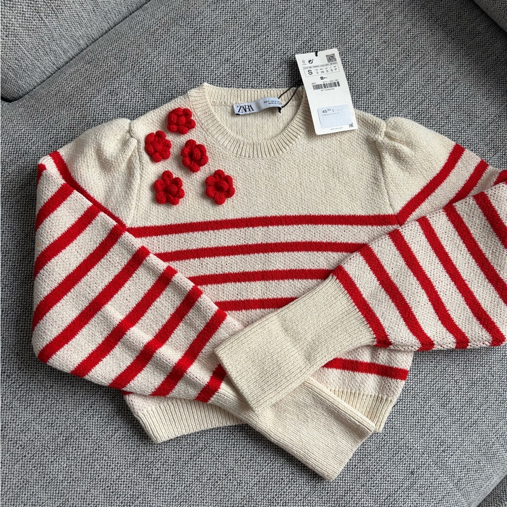 Zara Women's Striped Sweater with Red Accents